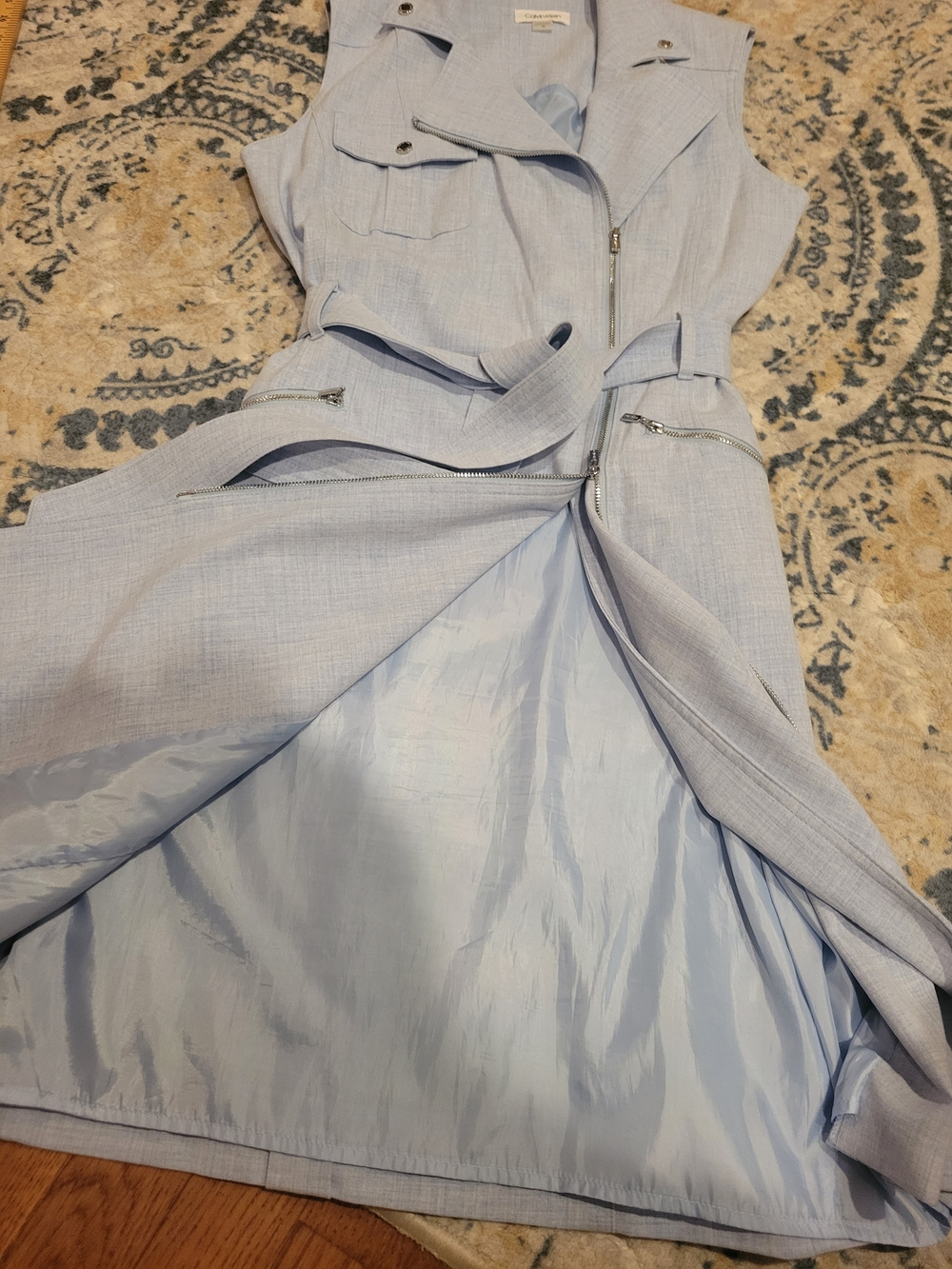 Calvin Klein Sleeveless Zip Front Midi Dress in Light Blue Size 10 - Picture 5 of 11